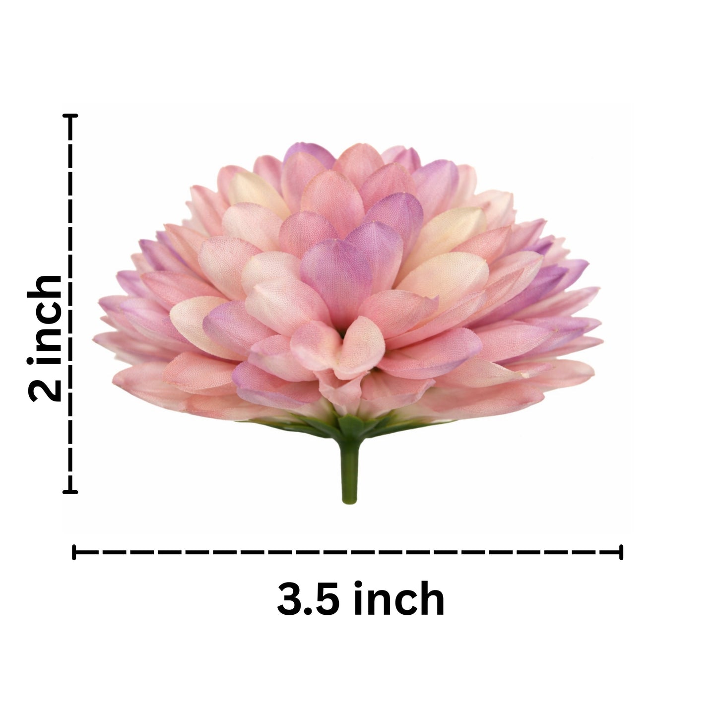 Pink artificial flower with measurements on a white background