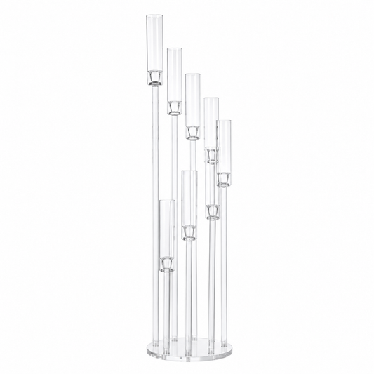 8-Arm Clear Acrylic Cluster Candelabra With Glass Chimneys