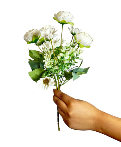 Peony Blooms Flower Bunch 30cm Off White (Pack of 5)