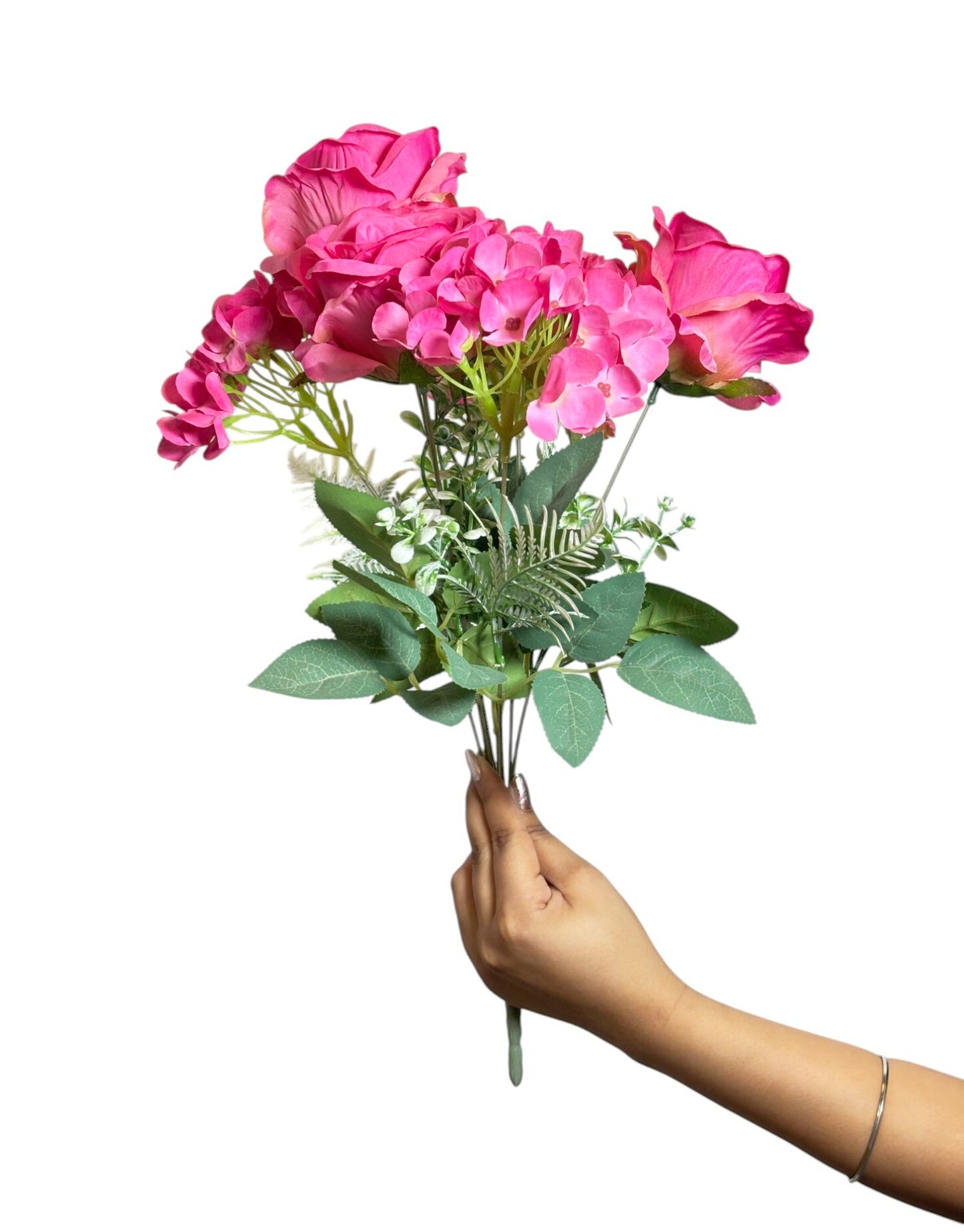 Hydrangea & Rose Blooms Flower Bunch 45cm Magenta (Pack of 5)